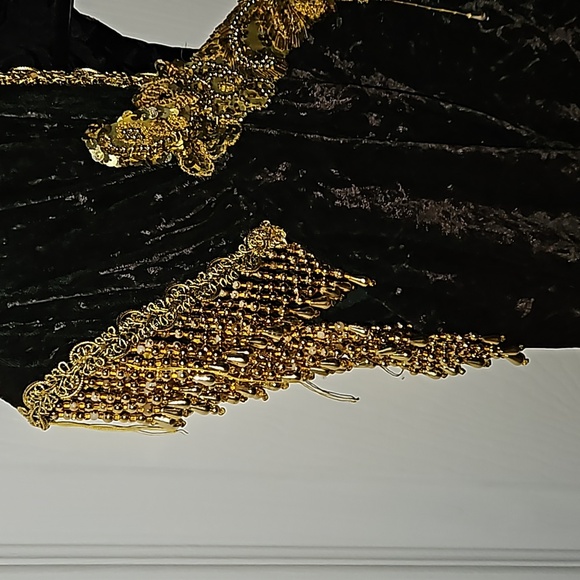Maxima 100% Velvet Chocolate Gypsy Costume Gown Gold Sequins Beads Size Large 8 - Picture 6 of 17